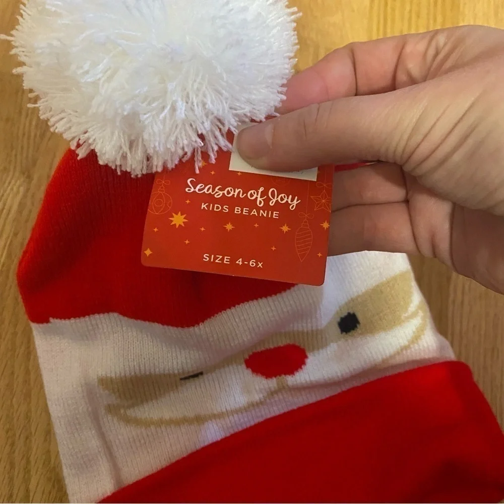Santa Claus Pom Knit Hat Beanie NEW Red White Kids Sz 4-6X